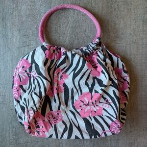 Y2K Zebra Print And Neon Pink Roxy Style Slouchy Shoulder Bag 00's